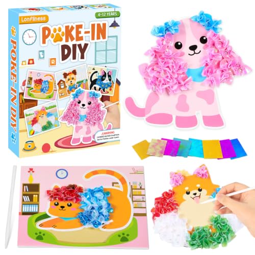 Lonfliness 8 Pcs Dog Cat Poke in Craft Kits for Kids Mess Free DIY Art - style: Dog Cat