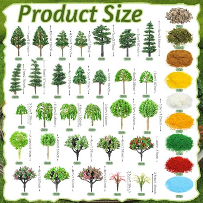 Sureio 60 Pcs Model Trees 0.55-5.5 Inch Mini Mixed Trees Diorama Supplies