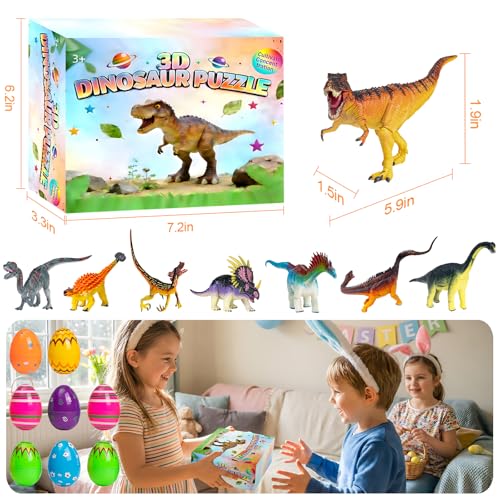 7Pcs Lifelike 3D Puzzles for Kids,Dinosaur Building Toys for 5 6 7 8+ Year Old Boys Girls,Slot-Assembly Building Blocks,Dinosaur Realistic Figures Set,Educational Toys Ideal for Class,Party - style: 3D Dinosaur Puzzle
