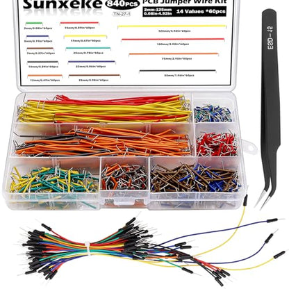 840Pcs Jumper Wire Kit Solderless Flexible Breadboard 14 Lengths Assorted Preformed Breadboard with 65Pcs Breadboard Jumper Wires, Tweezers & Plastic Box - style: 840Pcs+Jumper Wires
