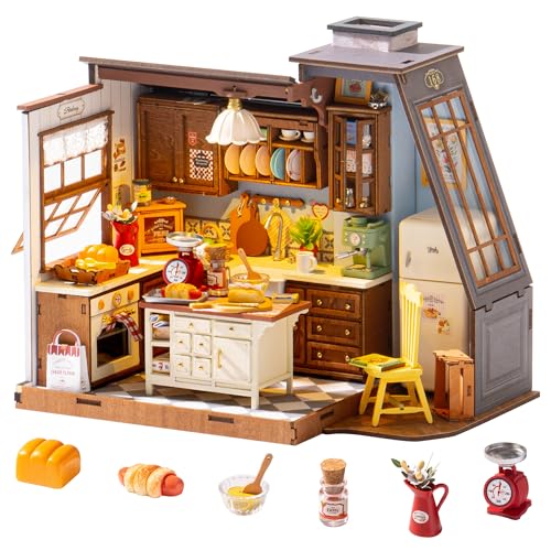 ROBOTIME DIY Miniature House Kit Dollhouse Kit for Adults Mini Tiny House Kit with Furniture Building Model Kit Crafts Creative Gift for Boys Girls (Baking Kitchen) - color: Baking Kitchen