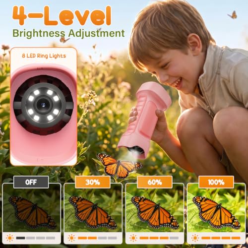 4K 1000X Handheld Digital Microscope for Kids with 2.4" IPS Screen - color: Pink