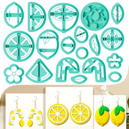 19Pcs Lemon Polymer Clay Cutters Fruit Flower Polymer Cutter for Clay Earrings Making Festival Jewelry DIY - color: Lemon