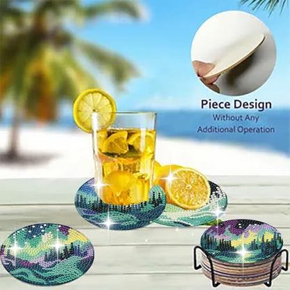 8 Pack Diamond Art Coasters,Northern Lights Diamond Painting Coasters Kits - color: Aurora Coasters