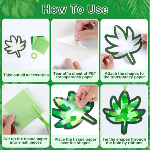 Qyeahkj 36 Set Palm Sunday Suncatchers Crafts for DIY Easter Palm Leaves Window Tissue Paper Crafts Kit Green Leaf Hanging Decor for Spring Home Activity Art Project Party Favor Gift - style: Palm Leaves