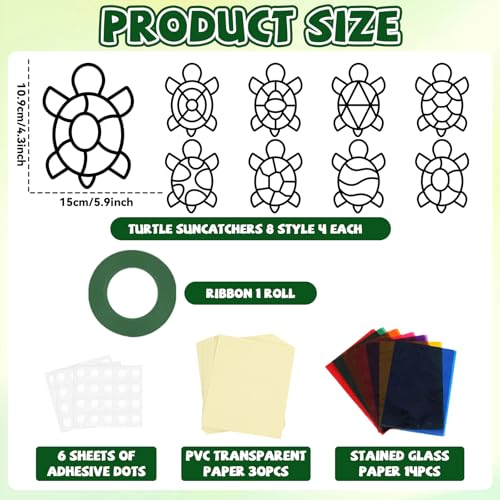 QOUBAI 32 Sets Turtle Suncatchers Craft Kit DIY Window Stained Glass Effect Sea Animals Paper Crafts for Home School Classroom Decoration Kid Ocean Sea Birthday Gift Creative Art Project Activity Game - style: Turtle