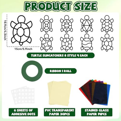 QOUBAI 32 Sets Turtle Suncatchers Craft Kit DIY Window Stained Glass Effect Sea Animals Paper Crafts for Home School Classroom Decoration Kid Ocean Sea Birthday Gift Creative Art Project Activity Game - style: Turtle