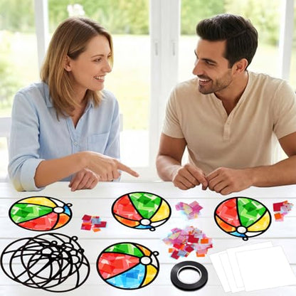 Qyeahkj 36 Set Beach Balls Suncatchers Craft for DIY Summer Party Paper Craft Kit Game Beach Balls Stained Glass Window Ornaments Decoration for Home Art Project Party Favor Gift - style: Beach Balls