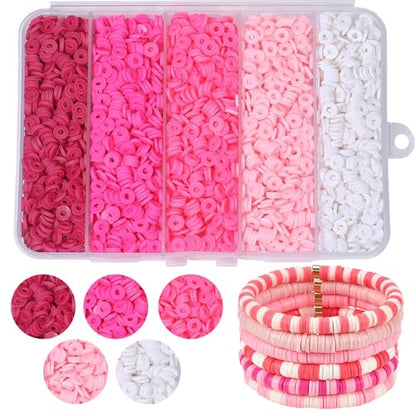 4000pcs Pink 6mm Round Polymer Clay Beads for Bracelets Making Kit - color: Pink