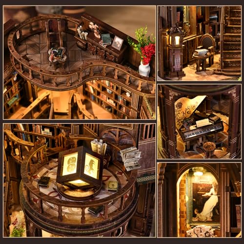 DIY Book Nook Kit with LED Light, Miniature Dollhouse, 3D Wooden Puzzle, Bookshelf Insert Decor Craft Gift (Dreamy Book Hall) - style: Dreamy Book Hall