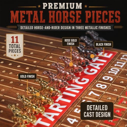 Horse Race Board Game Foldable Solid Wood Horse Racing Game - color: Large Folding Box-burnt