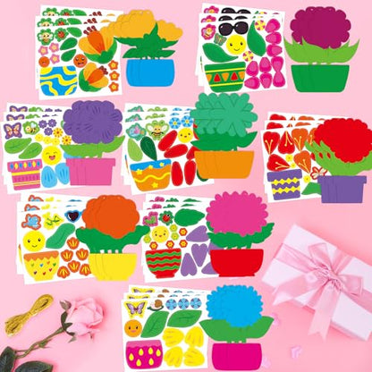 Fancy Land Spring Flower Craft Kit for Kids Make Your Own Flower Pot DIY Art Set Hanging Ornaments for Preschool Classroom Home Activities 24Pcs