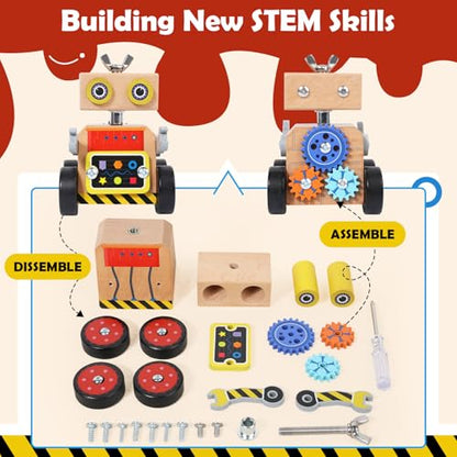 Robot Building Toy, Wooden Little Robot Assembly Kit for Kids 4-8 Years, STEM Educational Woodworking Crafts Projects for Kids, Gift for Boys and Girls 4 5 6 7 8 Years Old