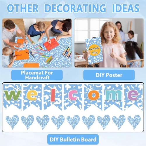 Composition Blue Bulletin Board Paper Roll Blue Dot Bulletin Board Background Paper Fade Resistant Classroom Decoration Poster for Art Craft DIY Projects Home Office Wall Party Supplies 17.7in x 20ft - style: Composition Blue