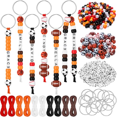 Landical 564 Pcs Sport Keychain Making Kit DIY Name Bead Key Chain Craft - color: Retro Color, style: Sports