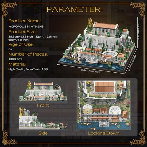 Architecture Acropolis Castle, Famous Landmark Architecture Athenian Acropolis Building Block Sets, Collectible Exhibition Model for Children and Adults
