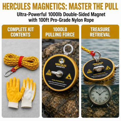 1000 lb Magnet Fishing Kit with 100ft Rope and Carabiner, Ultra Powerful for Rivers and Lakes, Strong Treasure Hunting Magnet, Great Holiday Gift - style: 1000 LBS Single Side Magnet Kit