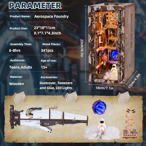 MiniCity Aerospace Foundry Book Nook Kit, Wooden Miniature House with LED - color: Aerospace Foundry