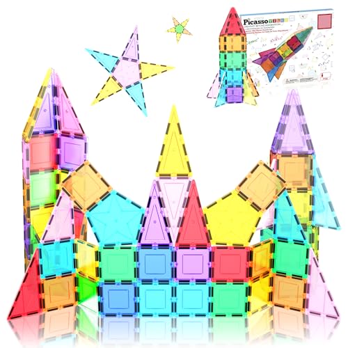 PicassoTiles Magnetic Building Block Rocket Booster Theme Set Magnet Construction Toy Educational Kit Engineering STEM Learning Playset Child Brain Development Stacking Blocks Playboard PT32 - color: Multicolored Rocket Booster Theme