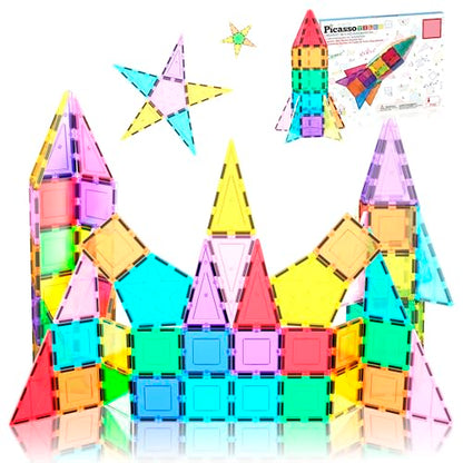 PicassoTiles Magnetic Building Block Rocket Booster Theme Set Magnet Construction Toy Educational Kit Engineering STEM Learning Playset Child Brain Development Stacking Blocks Playboard PT32 - color: Multicolored Rocket Booster Theme