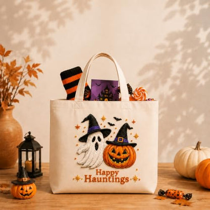 ARTopet Embroidery Tote Bag Kit for Beginners Halloween Canvas Cross Stitch Handbag with Hoops Needles Threads Reusable Grocery Bag for Women-Pumpkin Ghost - color: Pumpkin Ghost