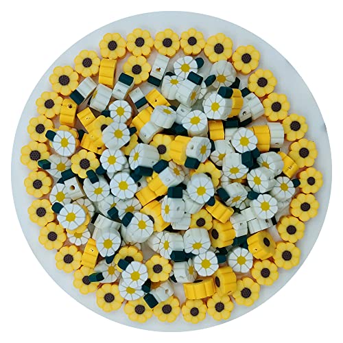 200pcs Daisy Flower Polymer Clay Beads. - color: Daisy