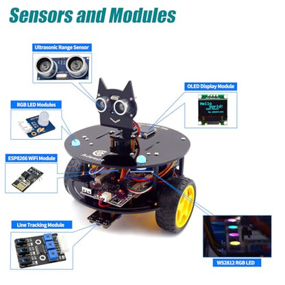 Adeept Smart Car Kit(Compatible with Arduino IDE), Line Tracking, Obstacle Avoidance, OLED Display, Ultrasonic Sensor, Wireless Remote Control, DIY STEM Educational Robot Car Kit (Blue) - color: Blue
