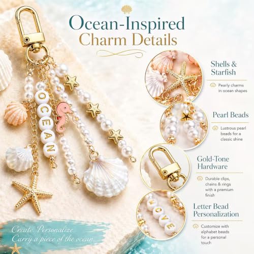 Mavsigak 776 Pcs DIY Keychain Making Kit, Seashell Key Chain Craft Set with Starfish Seahorse Pearl Letter Beads, Keychain Clips and DIY Accessories for Backpacks Purse Tote Bag Charm Kit