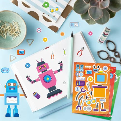 24 Sheets Robot Make a Face Sticker, Make Your Own Robot Stickers Mix and Match Sticker for Home School Classroom Crafts Activities Reward Birthday Party Favors - style: Robot