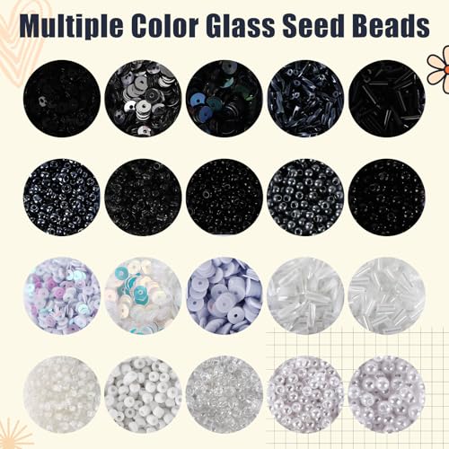 Norme 2 Sets Glass Seed Beads and Loose Sequins Kit Loose Beads for Jewelry Making DIY Crafts Felt Kits Embroidery Bracelets and Necklaces 20 Colors(Black, White) - color: Black, White