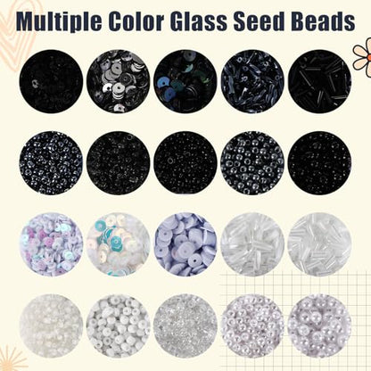 Norme 2 Sets Glass Seed Beads and Loose Sequins Kit Loose Beads for Jewelry Making DIY Crafts Felt Kits Embroidery Bracelets and Necklaces 20 Colors(Black, White) - color: Black, White