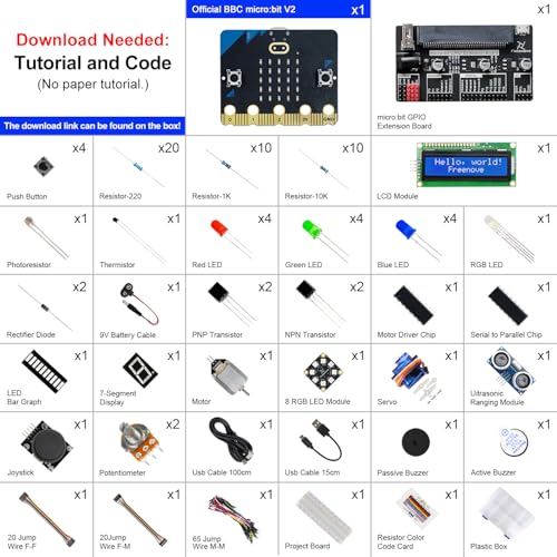 Freenove Super Starter Kit for BBC Micro:bit (V2 Included), 266-Page Detailed Tutorial, 192 Items, 38 Projects, Blocks and Python Code - color: With Micro Bit