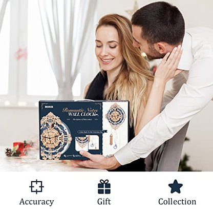 ROKR 3D Wooden Puzzles for Adults, Wooden Puzzle Clock, Mechanical Building Model Kits, DIY Model Kits Brain Teaser Puzzles, Crafts/Hobbies/Gifts for Teens (Romantic Notes Clock)