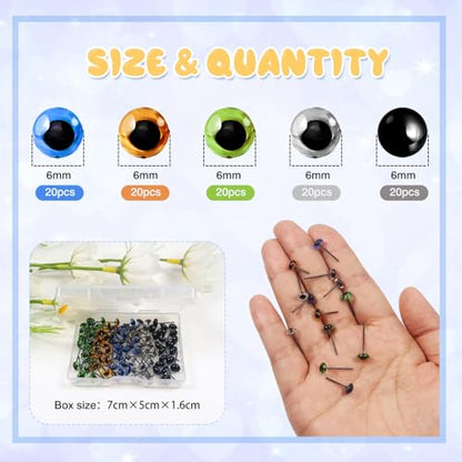 TOAOB 100pcs 6mm Glass Eyes Kits Mixed Colors for Crafts Needle Felting Decoys Sewing - size: 6mm