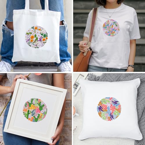 BEUNITONE 4 Set Covered Flower Embroidery Kit for Beginners 7.9"x7.9" - style: B-Grassland Plants