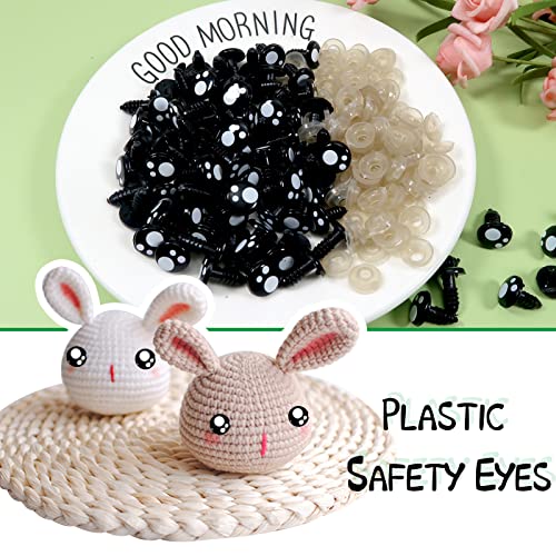 TOAOB 320pcs Plastic Safety Eyes with Washers Black Craft Eyes 16mm Stuffed Animals Eyes Oval Craft Doll Eyes for DIY Amigurumis Crochet Animals Bears Making - size: 16mm