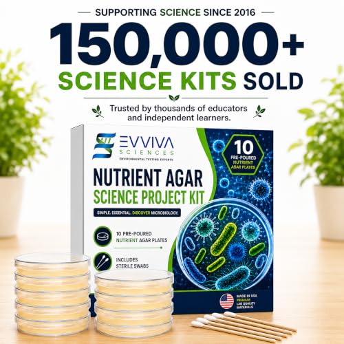 Evviva Sciences Nutrient Agar Petri Dishes Science Project Kit, Pre-Poured Agar Plates for Science Experiments, with Experiment eBook - color: Original