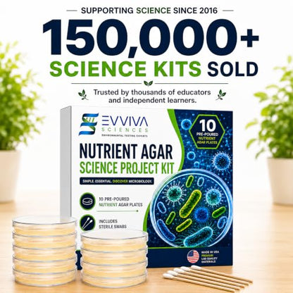 Evviva Sciences Nutrient Agar Petri Dishes Science Project Kit, Pre-Poured Agar Plates for Science Experiments, with Experiment eBook - color: Original