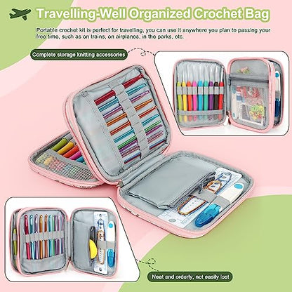 Katech Crochet Hooks Set with Case, 73-Piece Crochet Hooks Kit Knitting Accessories Ergonomic Aluminum Alloy Crochet Hook Colorful Crochet Needles for Making Socks, Gloves, Bag, Hat, Sweaters - color: Flowers Pattern