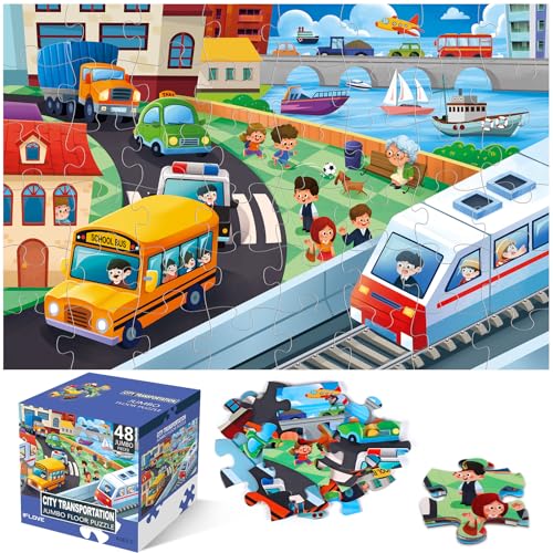 Jumbo Floor Puzzle for Kids,48 Piece City Traffic Jigsaw Puzzle Ages 3-8 - style: City Transportation