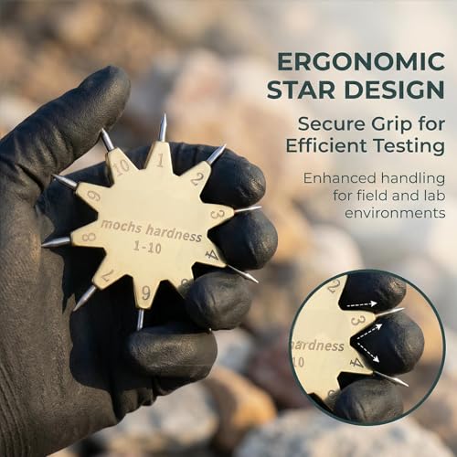 Mohs Hardness Test Kit – 1-10 Scratch Tester with Gold Ten-Pointed Star Picks | Quick & Easy Mineral Identification Tool for Gem, Jade, Jewelry, Rock & Geology Testing