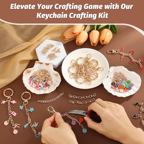 selizo 263Pcs Charms Lip Gloss Keychain Making Kit, DIY Craft Supplies with Charms, Key Chain Hooks, Jump Rings, Lobster Clasps, Chains & Tools, Jewelry Making Kit for Custom Keychains, Bags, Gifts - color: Gold-263Pcs Kit
