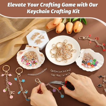 selizo 263Pcs Charms Lip Gloss Keychain Making Kit, DIY Craft Supplies with Charms, Key Chain Hooks, Jump Rings, Lobster Clasps, Chains & Tools, Jewelry Making Kit for Custom Keychains, Bags, Gifts - color: Gold-263Pcs Kit