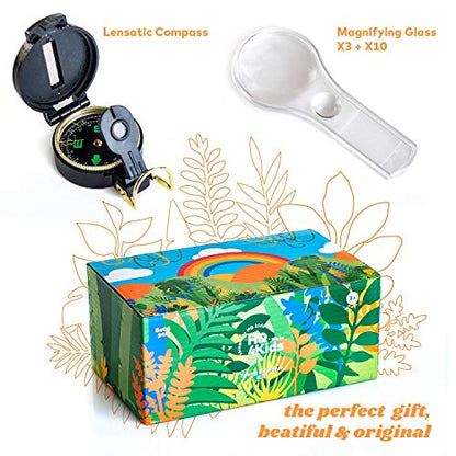 Outdoor Adventure Kit for Kids: Binoculars, Compass, Magnifying Glass & Flashlight. 3-12 Year Old Boys & Girls - color: Orange