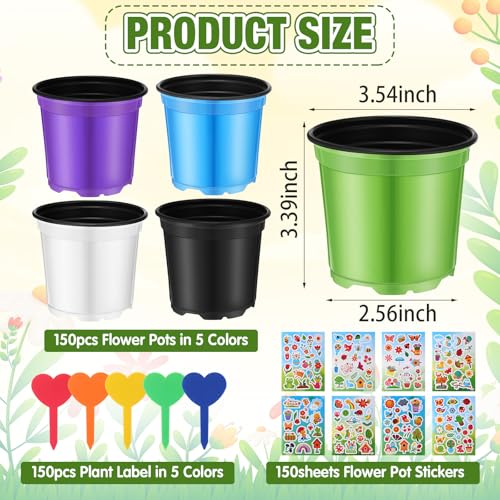 150 Sets Garden Pot Craft Kit Bulk DIY Flower Planting Kit Including Plastic Nursery Pots Labels and Stickers for Flower Planting Growing Garden Supplies(Fresh) - style: Fresh