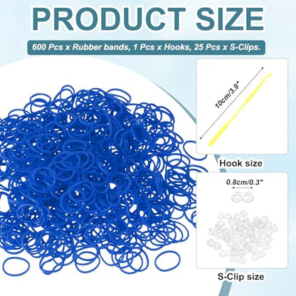MECCANIXITY 600 Pcs Loom Rubber Bands Kit with 25 Pcs S-Clips 1-Hook Rubber Bands Refill Bracelet Making Kits for Weaving DIY Handcrafts Gift, Dark Blue - color: Dark Blue