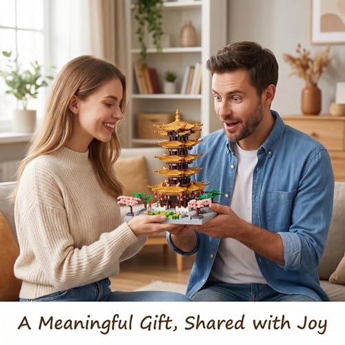 JXRLMB Chinese Ancient Famous Architecture Micro Building Blocks Set for Adults Yellow Crane Tower with Sakura Tree Cherry Plants, Toys for Kids Age of 14+ 2200 pcs - color: Chinese Yellow Crane Tower