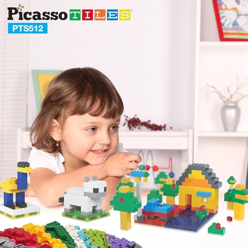 PicassoTiles 512 PCs Grand Playset Magnetic Tiles and Building Block Combo Creative Buildings & Figures Such as Bridges Hearts Unique Characters & More Educational STEM Toys Learning Activity Ages 3+ - color: 512pcs Magnetic Tile & Building Brick Combo