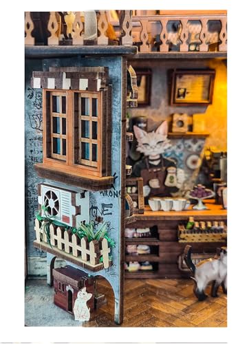 Cat Book Nook Miniature House Kit with Dust Cover Bookshelf Decor - color: Caramel Dreams