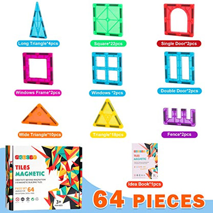 OugerToy 64 PCS Magnetic Building Tiles for Kids Ages 3-9 - style: 64PCS
